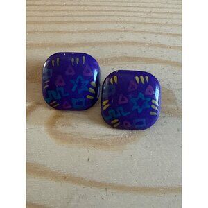 Colorful Geometric Purple Clip-On Earrings